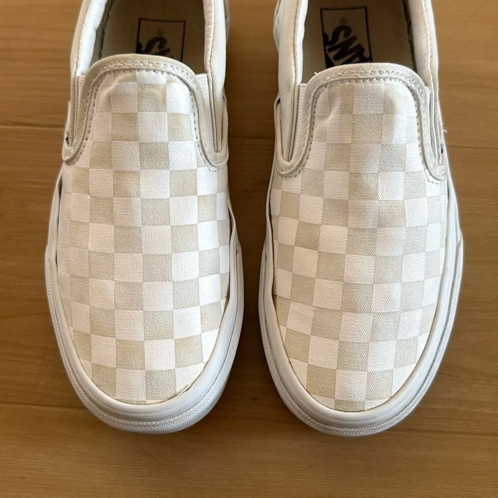 VANS CLASSIC CHECKERBOARD SLIP ON CANVAS SKATE SHOE CREAM WHITE SIZE M:5 W:6.5